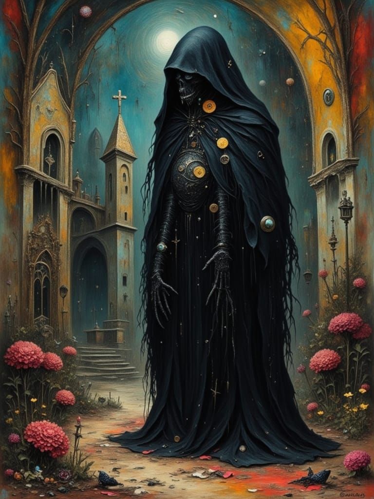 Dark Nun in Abandoned Church, Mixed-Media Photography