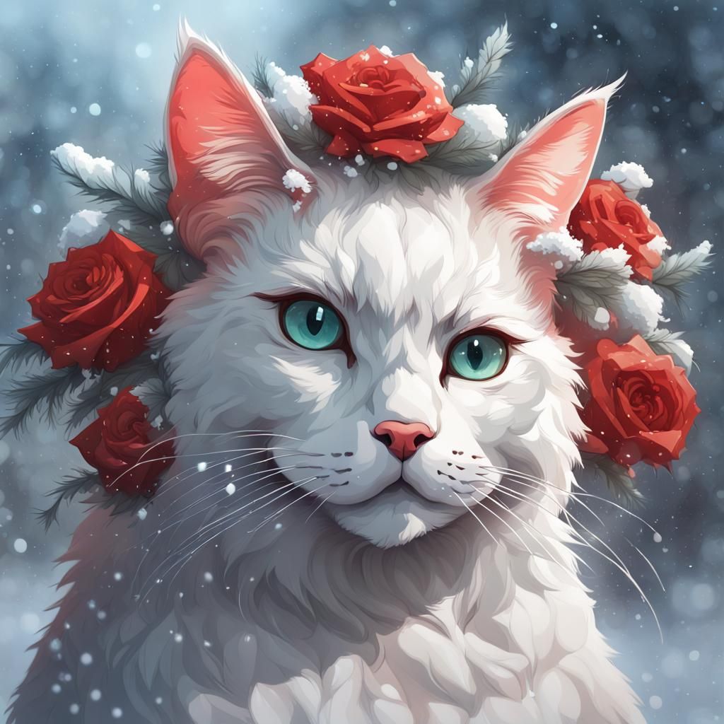 Snowflake Cat Portrait in Hyperdetailed Style