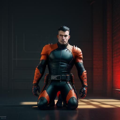 Muscular Man in Leather Dungeon: Detailed Concept Art