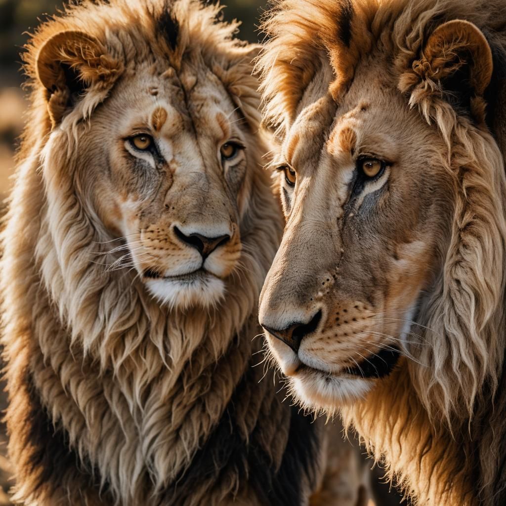 Lion and Lamb Wildlife Portrait in Golden Light
