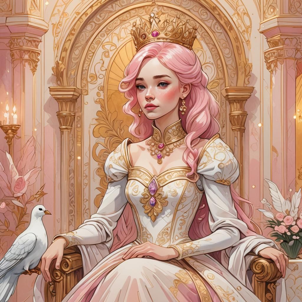 Princess with Dove: Disney-Inspired Cartoon Illustration