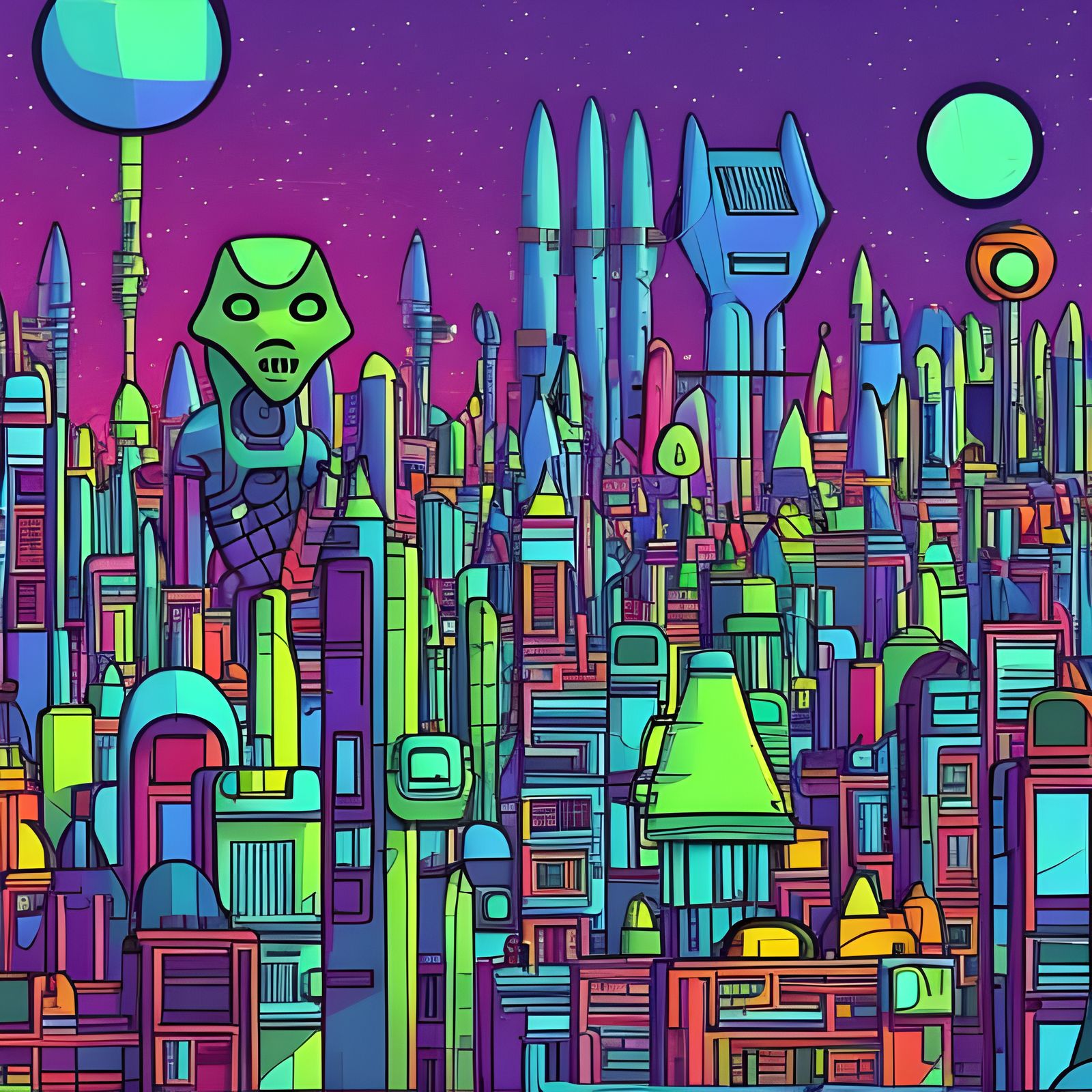 Colorful Sci-Fi Alien Cartoon City