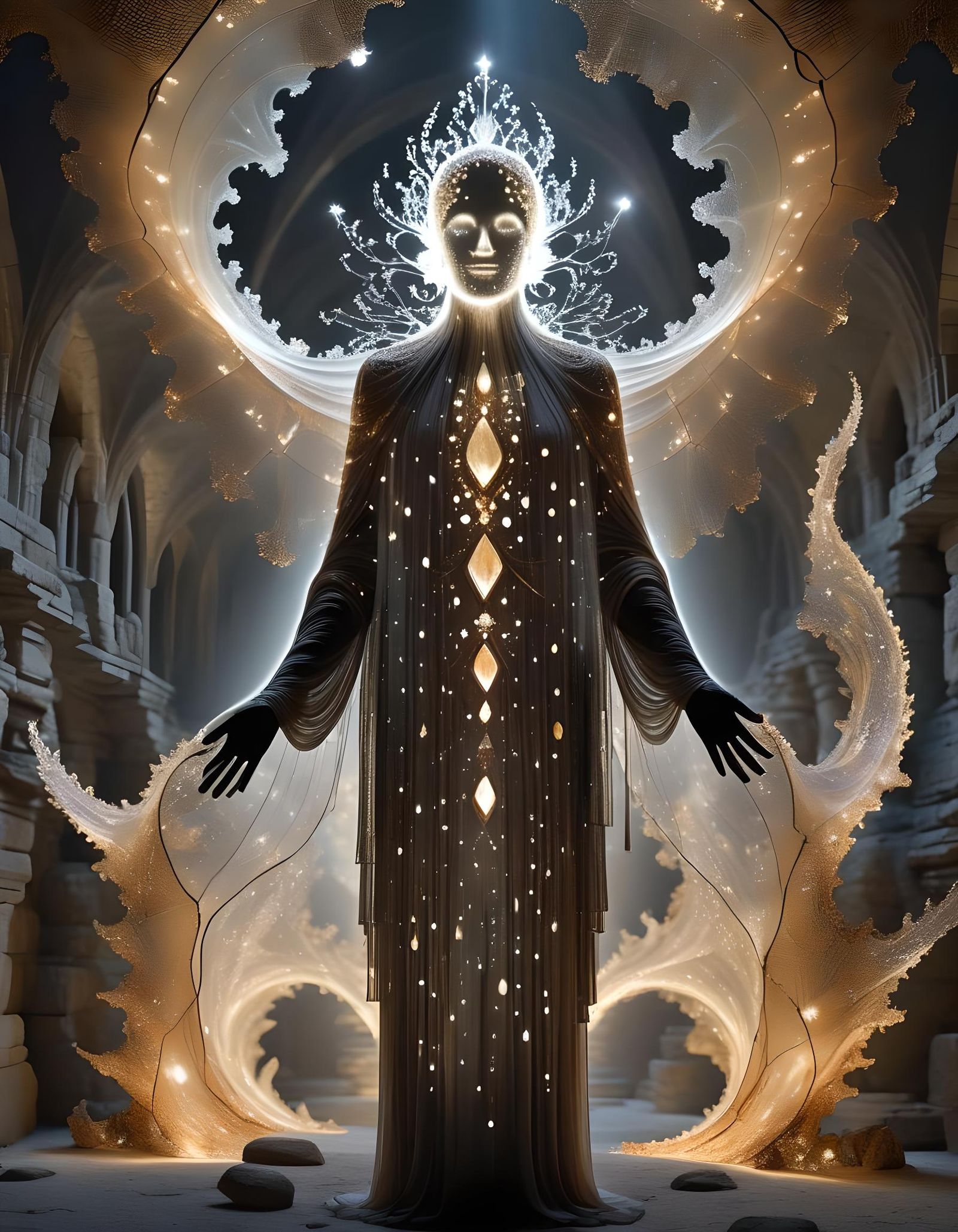 Fire Agate Speleothem in Sparklecloth, Fractal Background