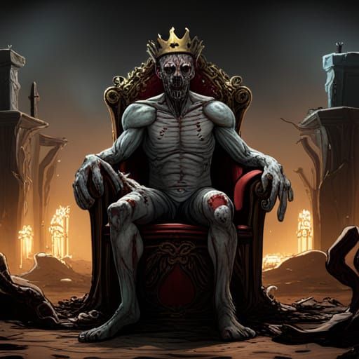 Rotting Zombie King on Throne: Detailed Matte Painting