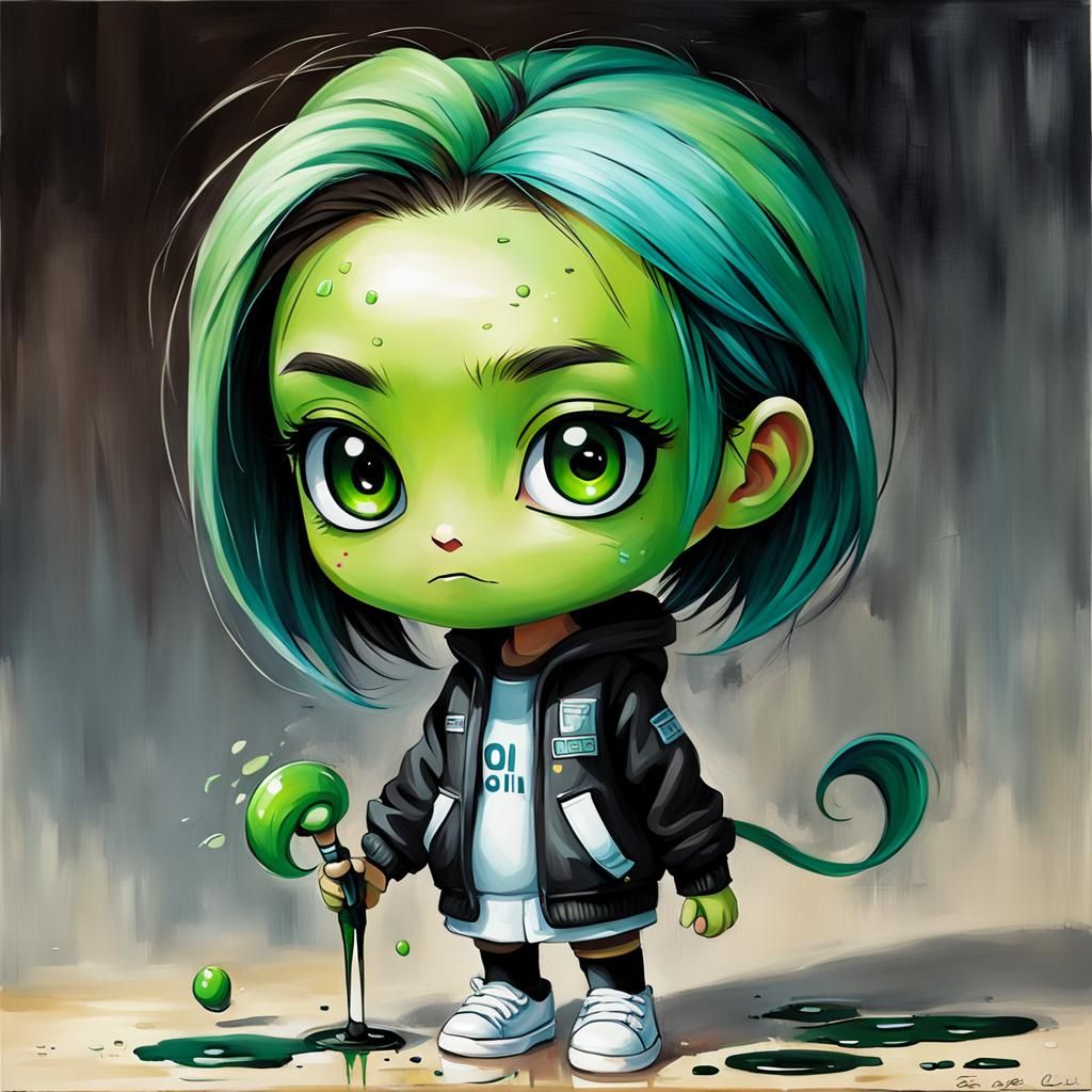 Cute Chibi Girl Oil Painting Art