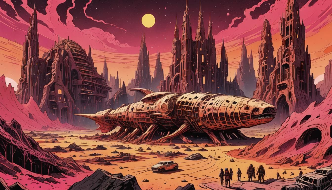 Retrofuturistic Martian Manuscript in Comic Book Art