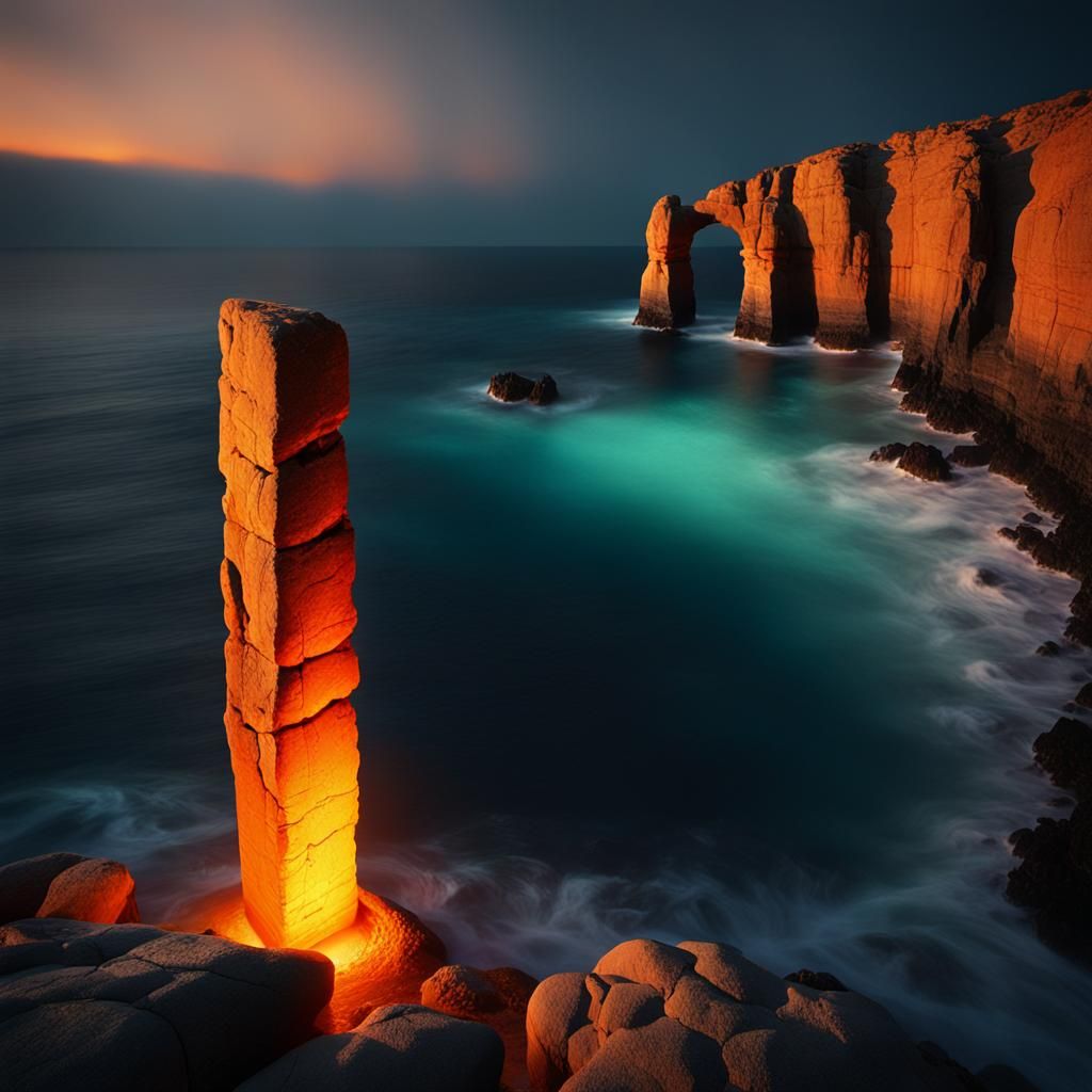 Ocean Obelisk Emits Eerie Orange Glow