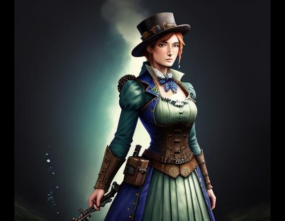 Steampunk 8-Bit Woman in Watercolor Style