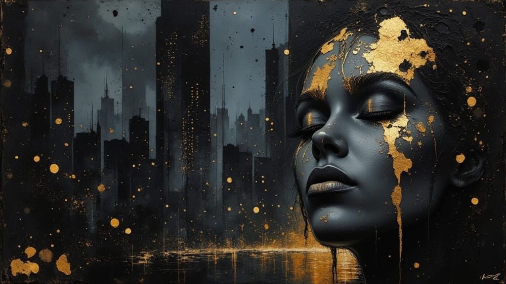 Golden Accents on Dark Skin in Urban Setting