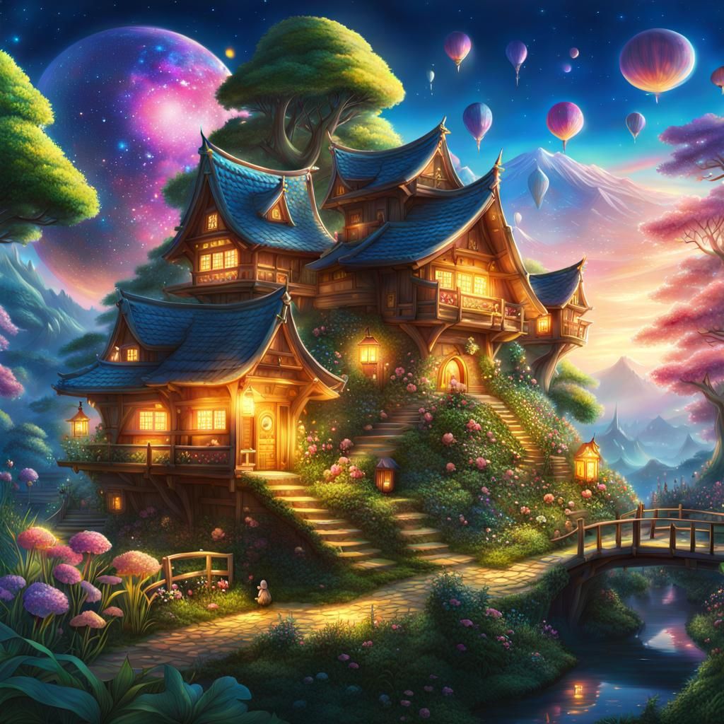 Anime Fairy Village in Cosmic Style
