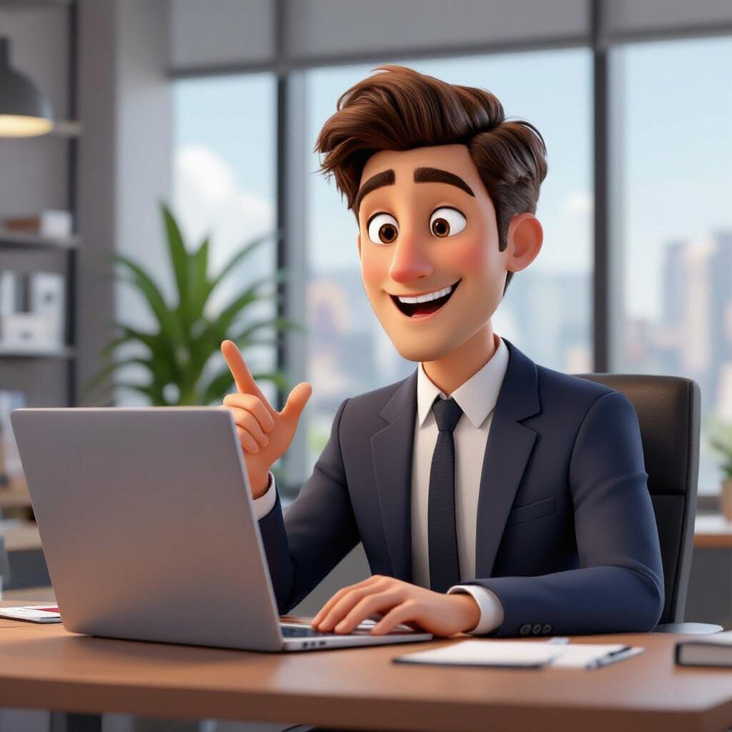 Young Man in Office, Pixar 3D Animation Style