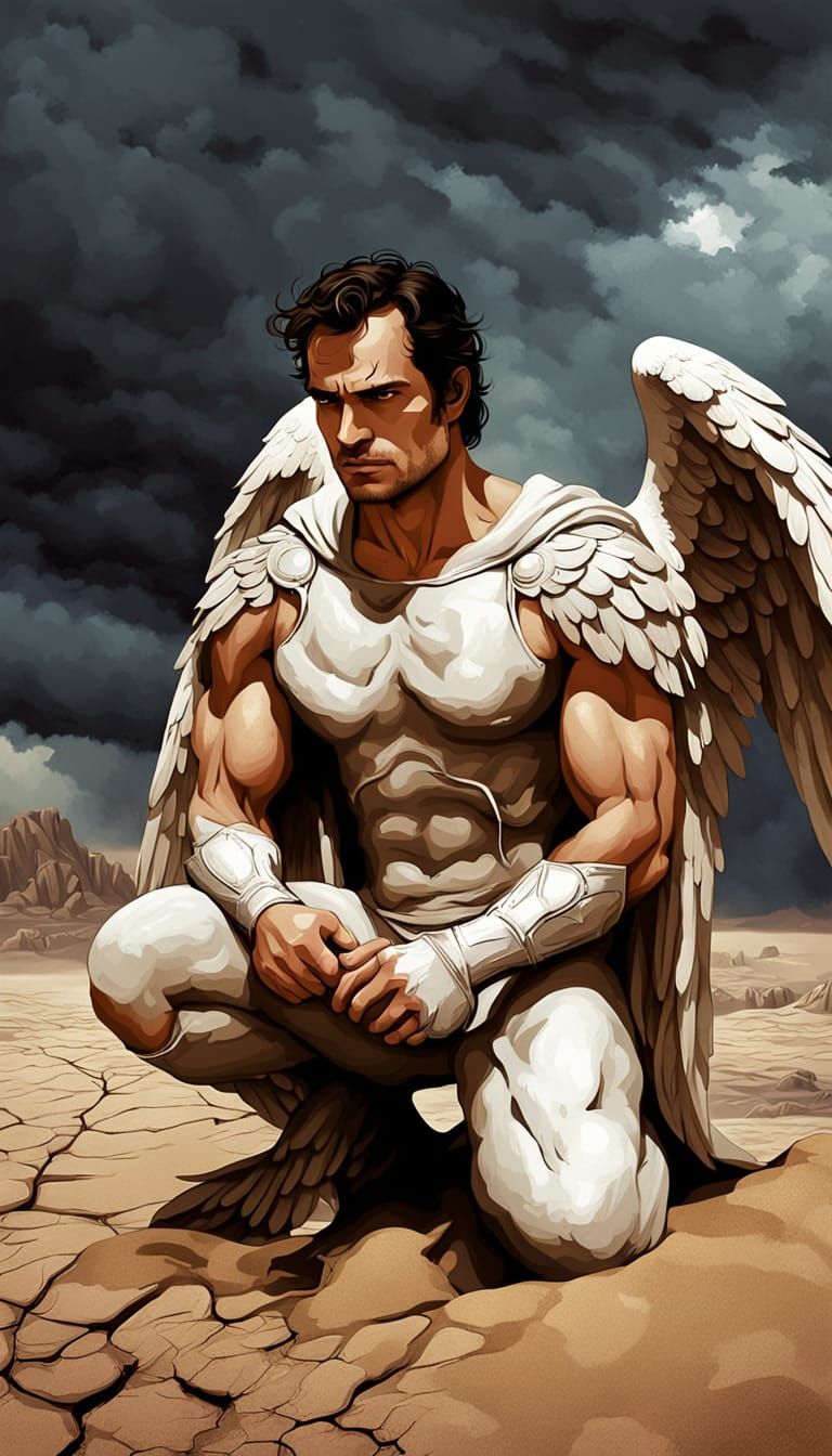 Fallen Angel in Desert: Hyper-Realistic Digital Art