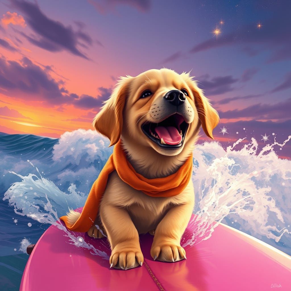 Golden Retriever Puppy Bursts with Laughter: Concept Art