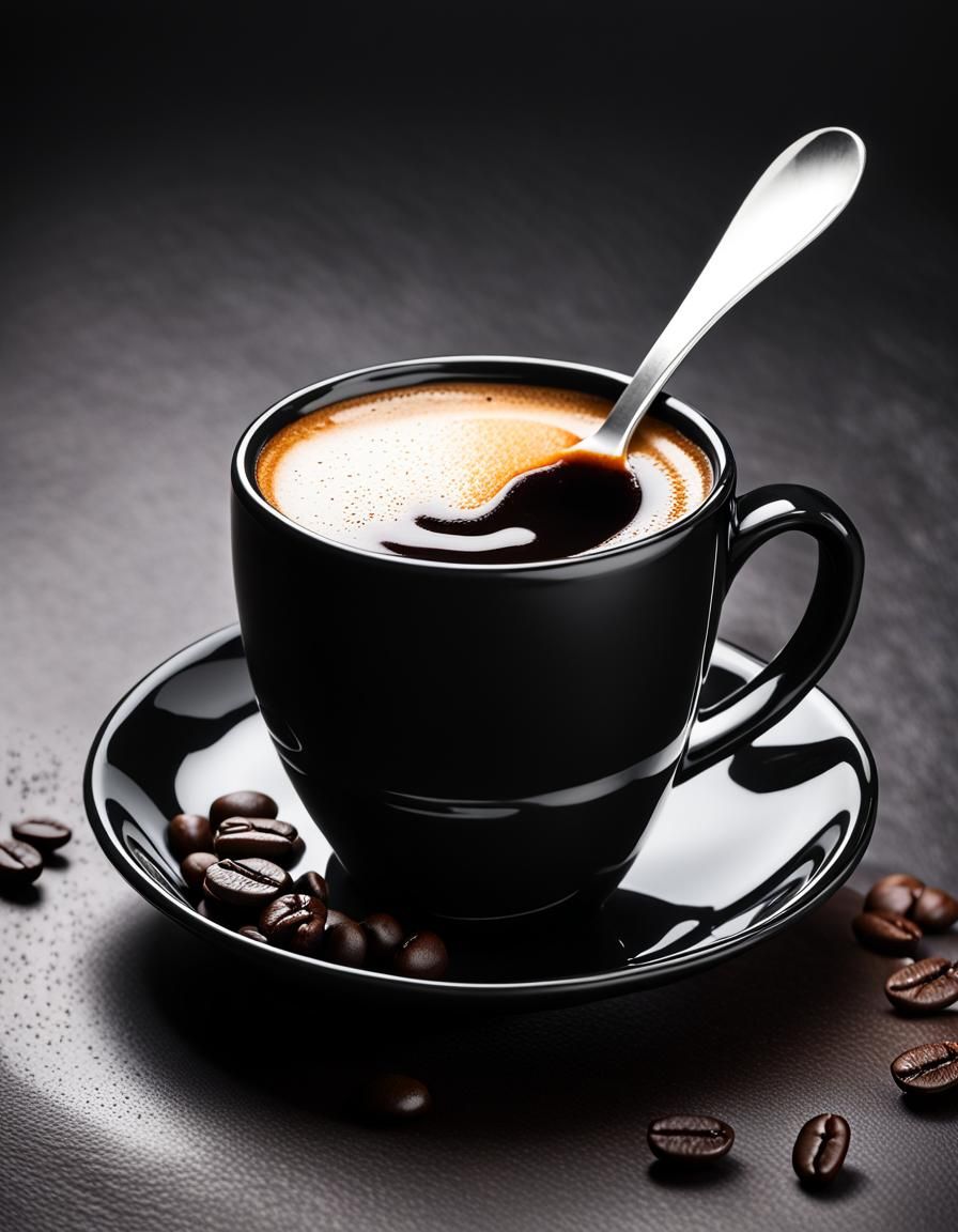 Black Coffee Cup with Spoon