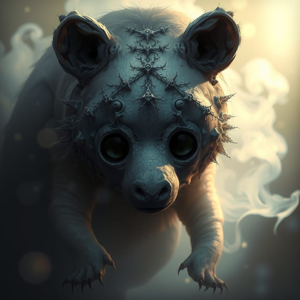 Aged Forest Spirit Bear in Ethereal Mist