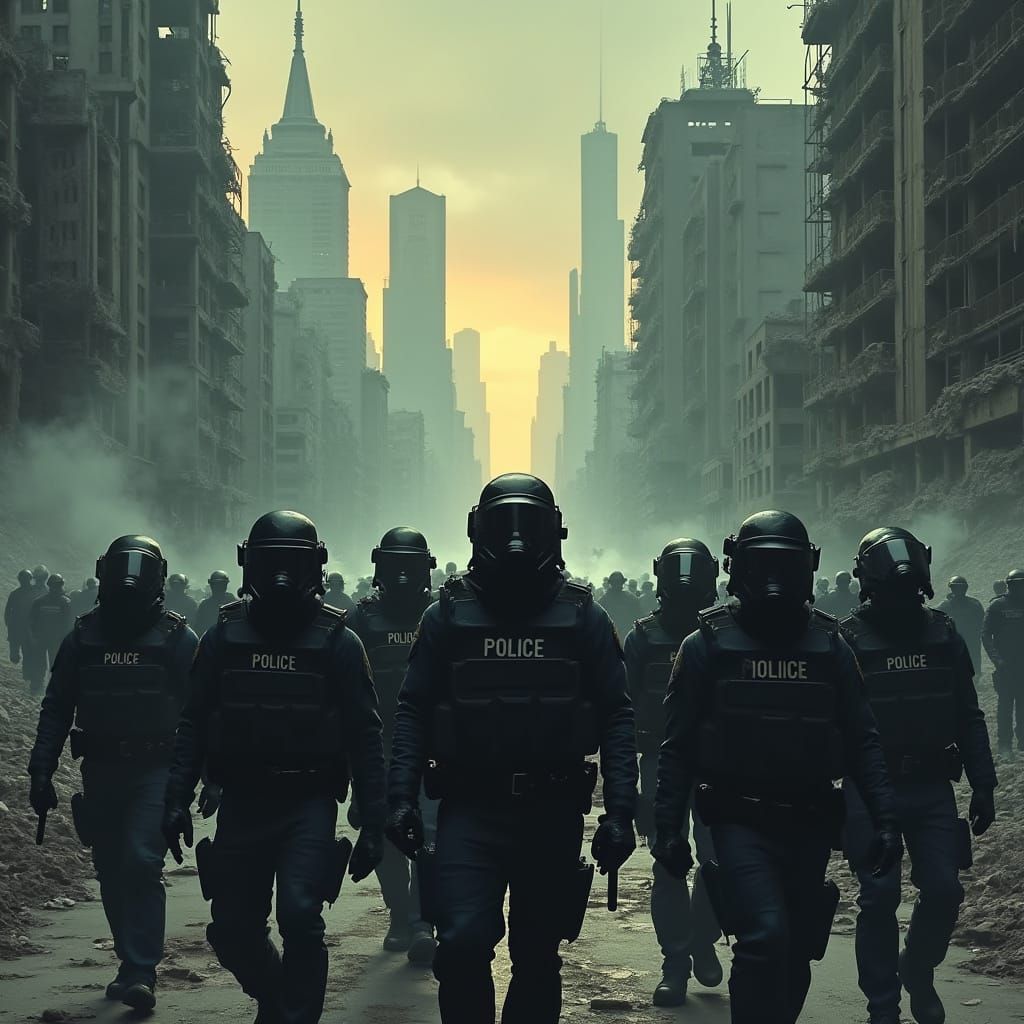 Gritty Dystopian Metropolis in Riotous Turmoil
