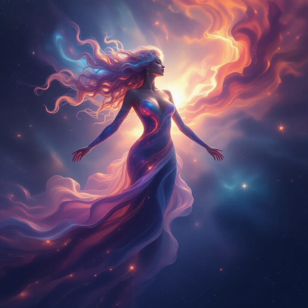 Cosmic Woman of Liquid Galaxies and Stardust