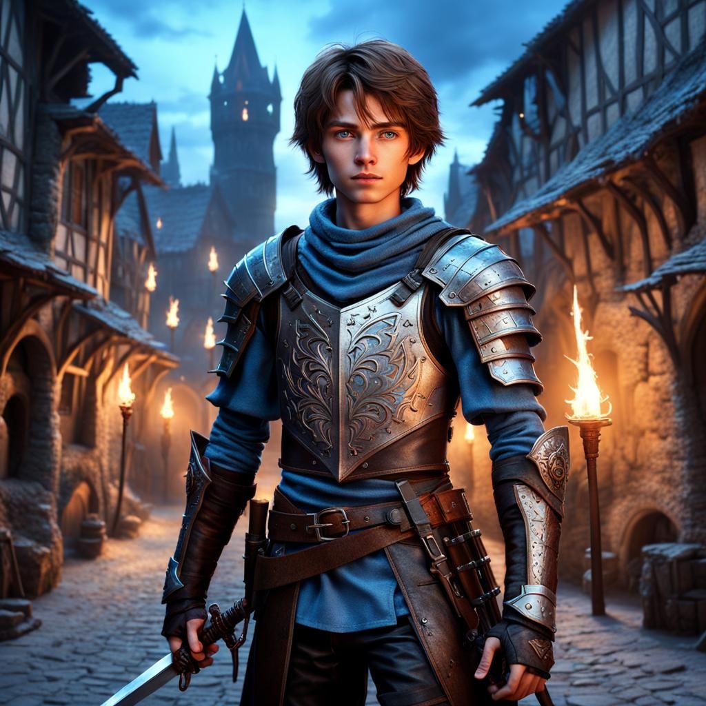 Dystopian Medieval Boy with Magical Dagger