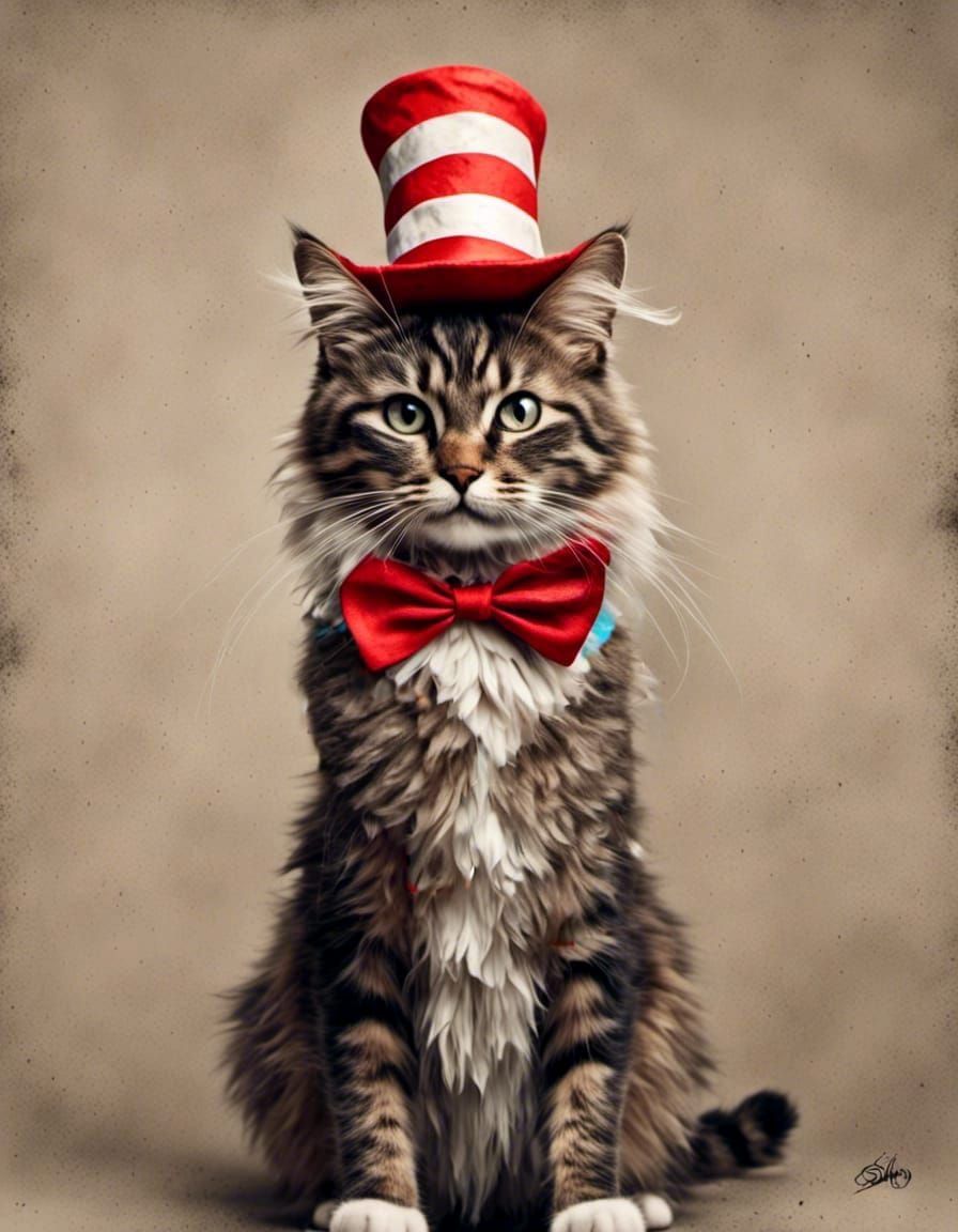Cat in Dr. Seuss Costume: Hyperrealistic AI Art