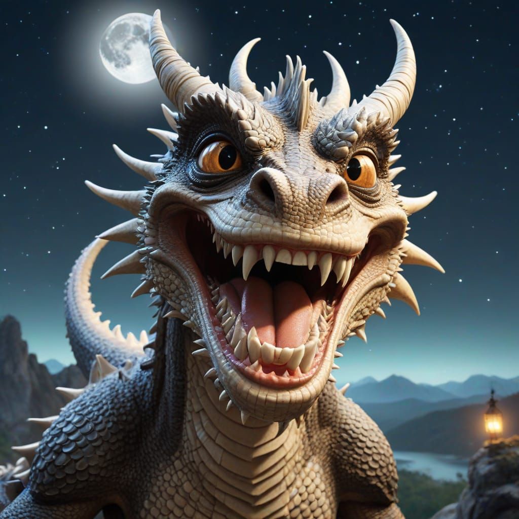 Dragon Selfie Under a Wild Moonlit Sky