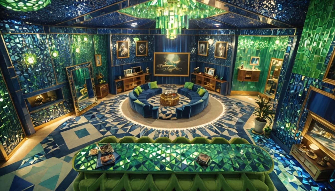 Sapphire Dream: A Luxurious 3D Bedroom in Oil Painting Style