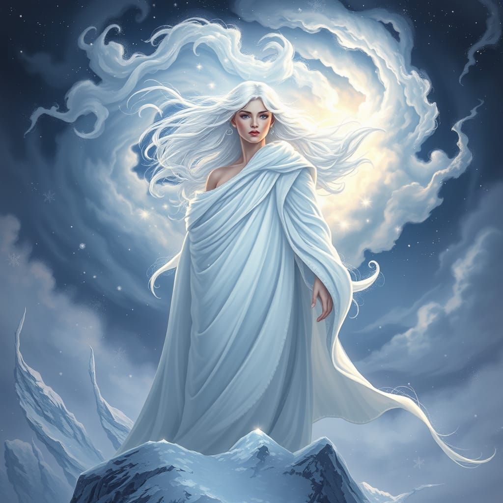 Chione: Goddess of Winter in Atmospheric Art