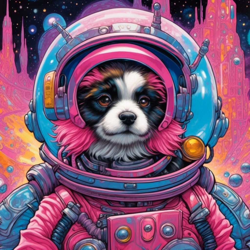 <lora:double exposure:1.0> Space puppies cartoon, with anten...