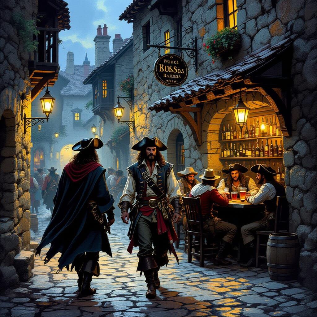 Old Town Tavern Scene with Period Characters
