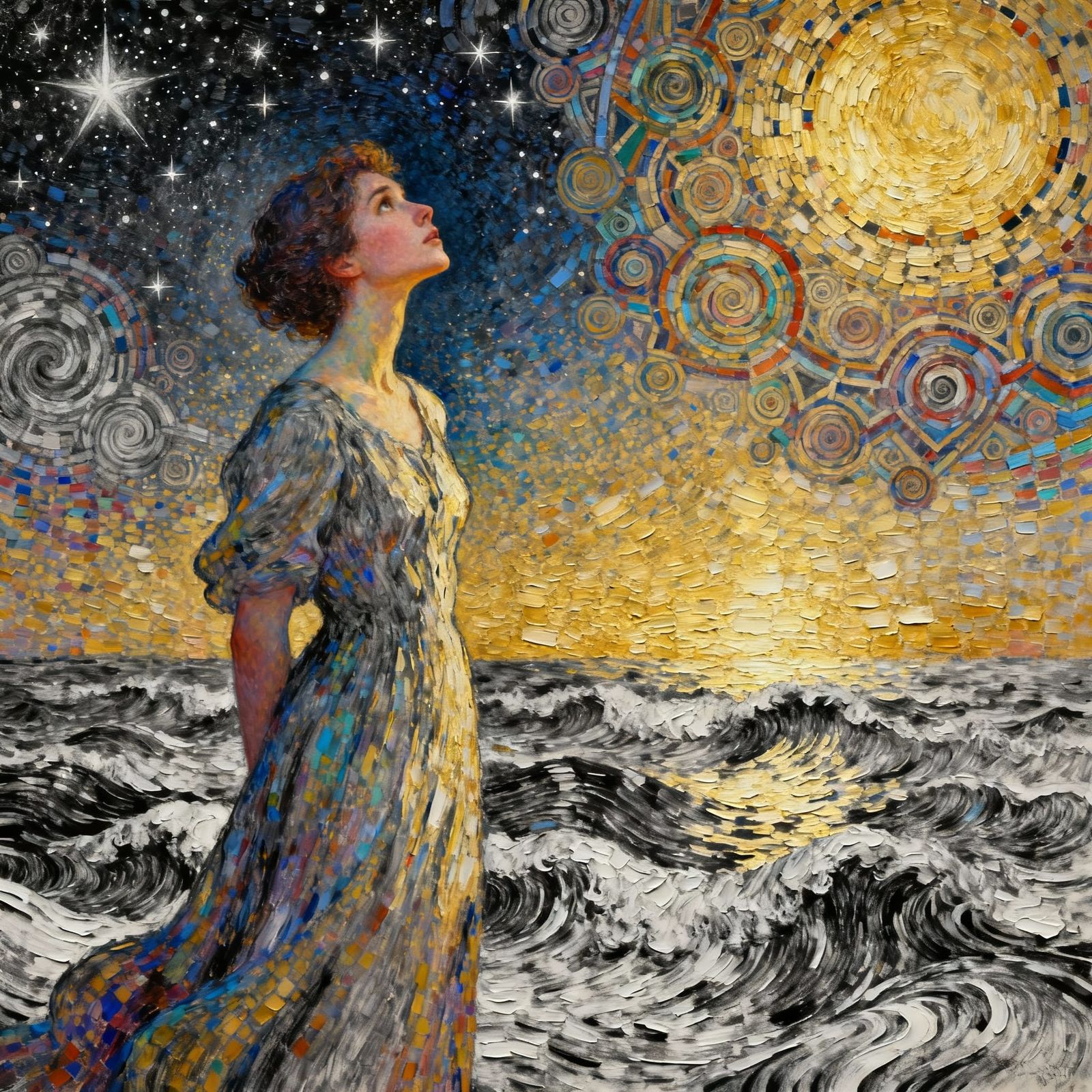 Man Contemplating Emotions in Neo-Impressionist Style