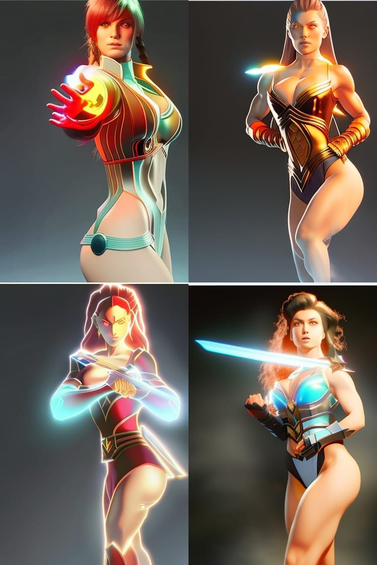 Anime Muscle Warrior with Fire and Ice Powers