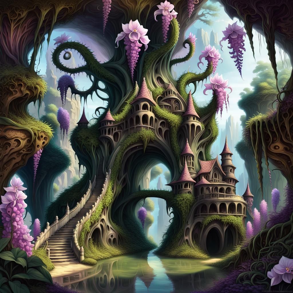 Ethereal Alien-Beast in Crystalline Fractal Cave