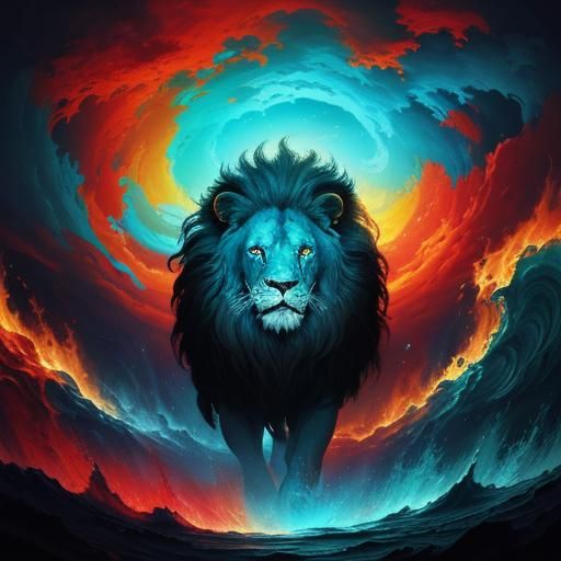Lion Emerges from Dimensional Rift: Digital Art