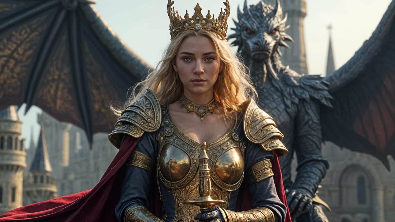 Medieval Queen with Dragon in Fantasy Concept Art