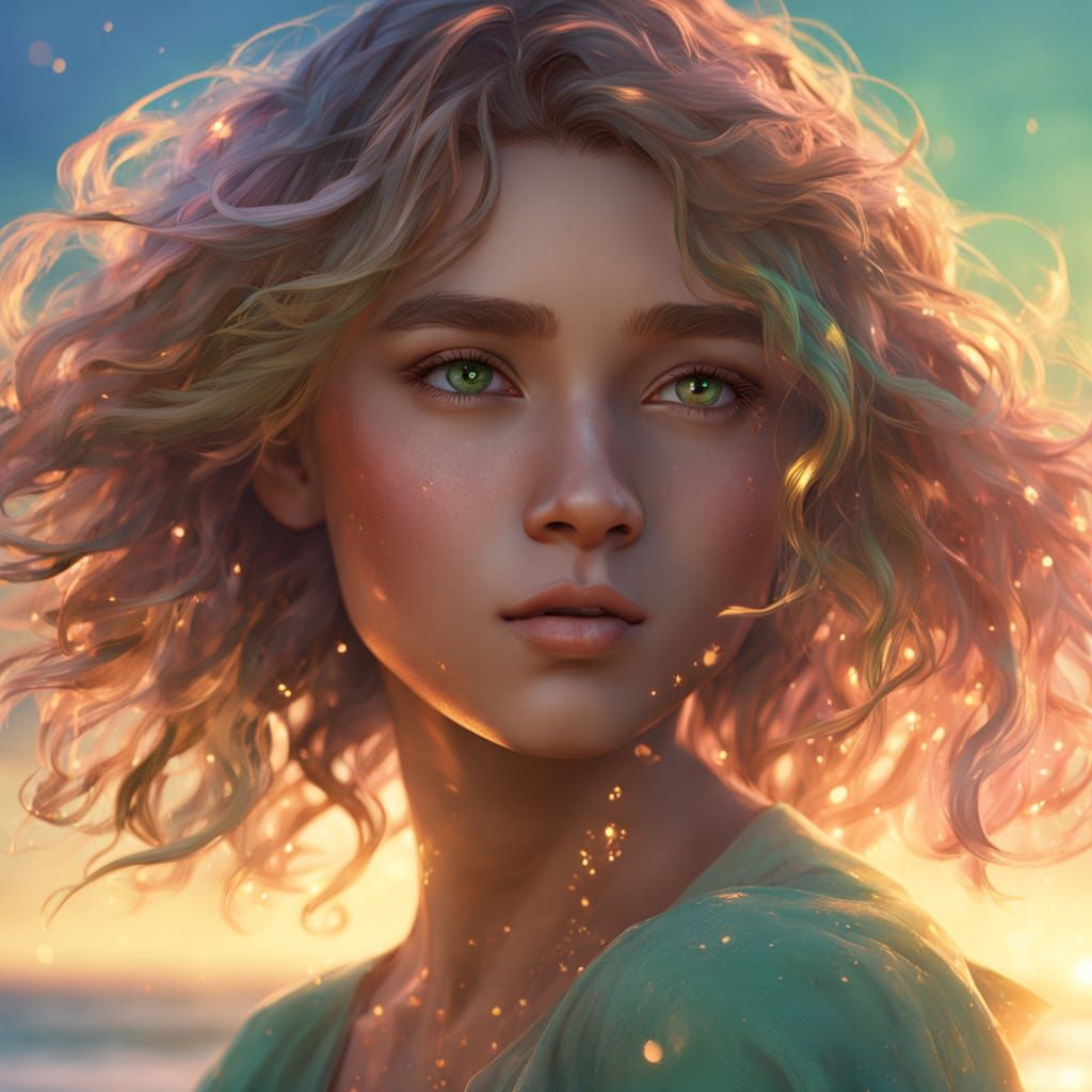 Dreamy Beach Goddess in Ethereal Art Nouveau Style