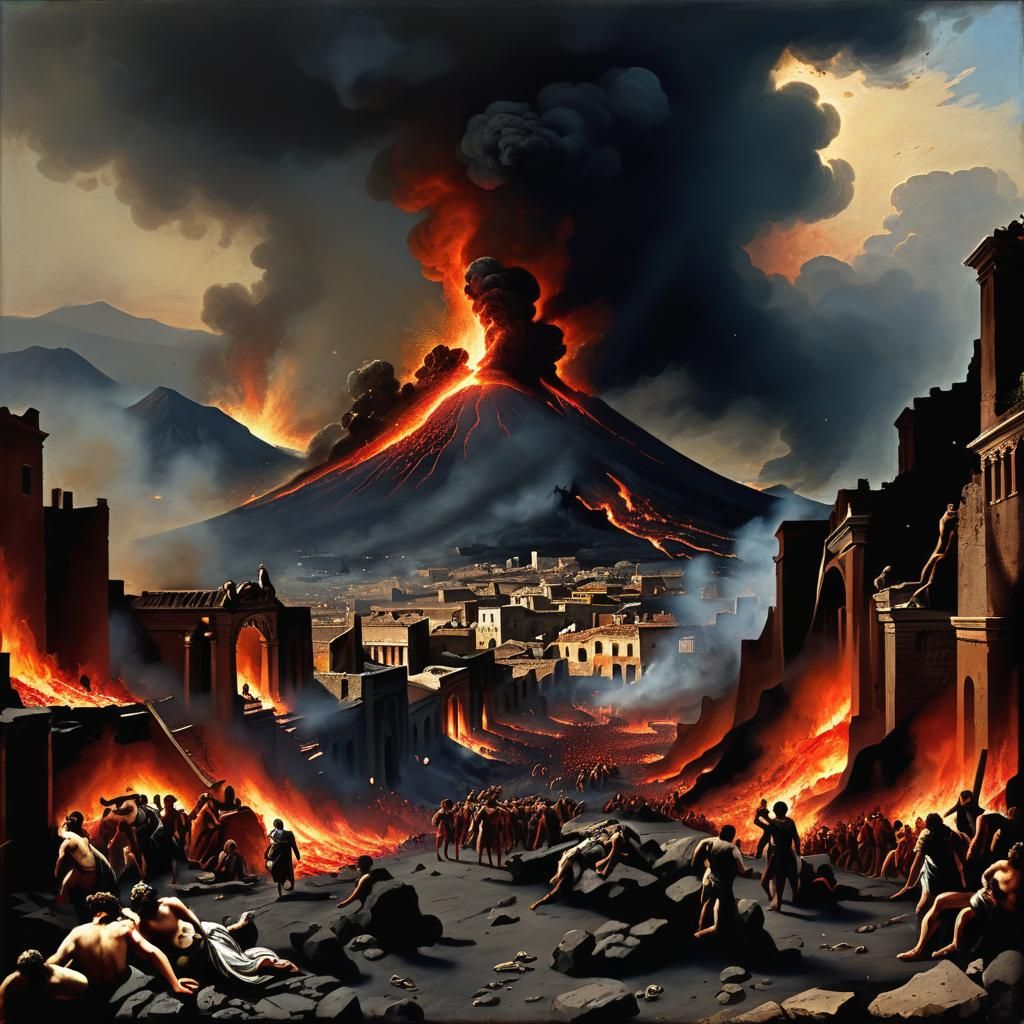 Vesuvius Eruption Painting in Doré Horror Style