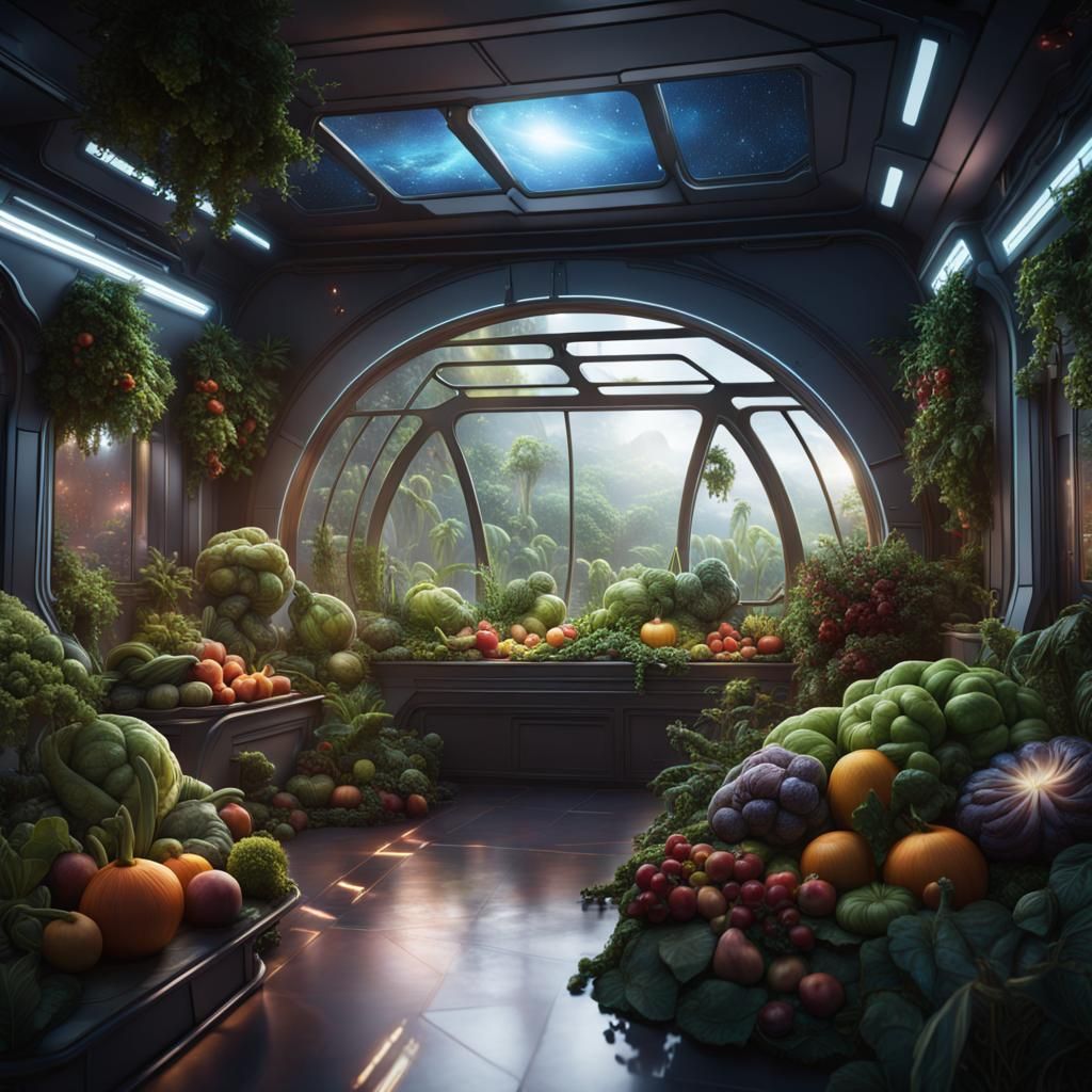 Exotic Indoor Garden on Spaceship, Detailed Matte Painting