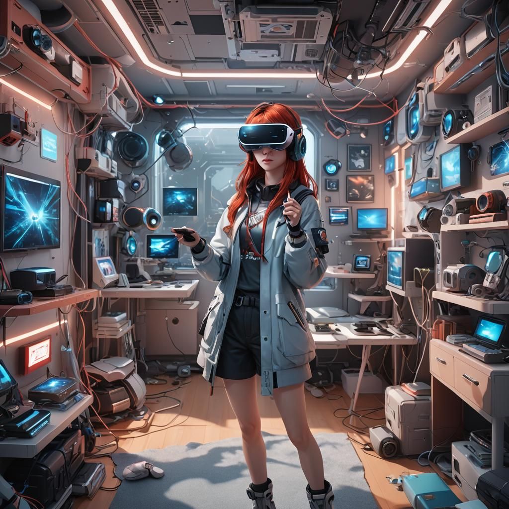 Anime Girl in Futuristic VR Room