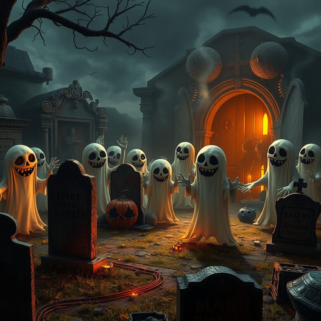 Haunted Halloween Graveyard Party with Dancing Ghosts