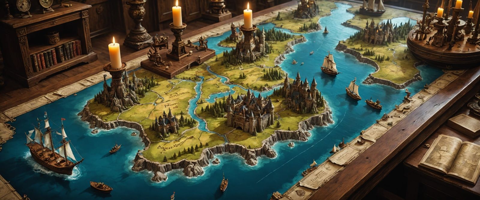 Ethereal Fantasy Map Unveiled on Gritty Wooden Throne