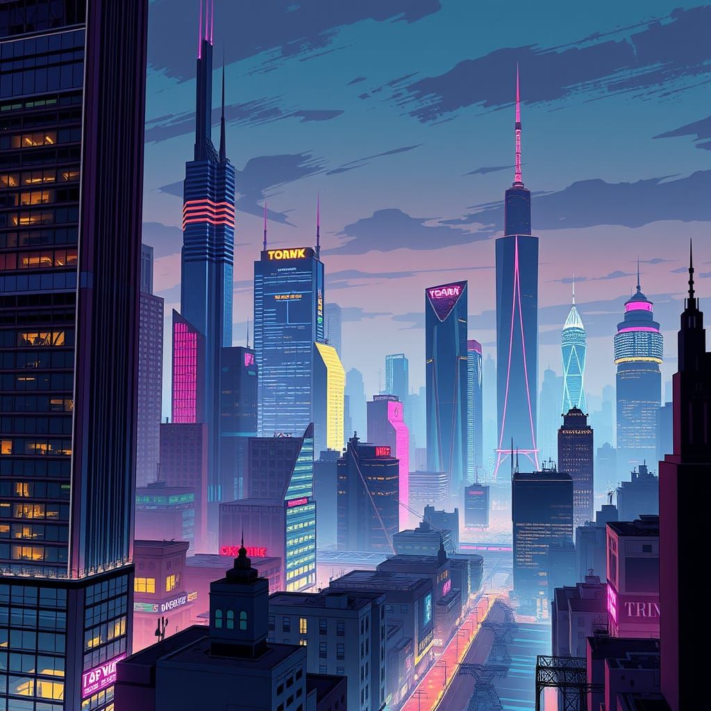 Futuristic Cityscape Inspired by GTA 5 in Cyberpunk Style