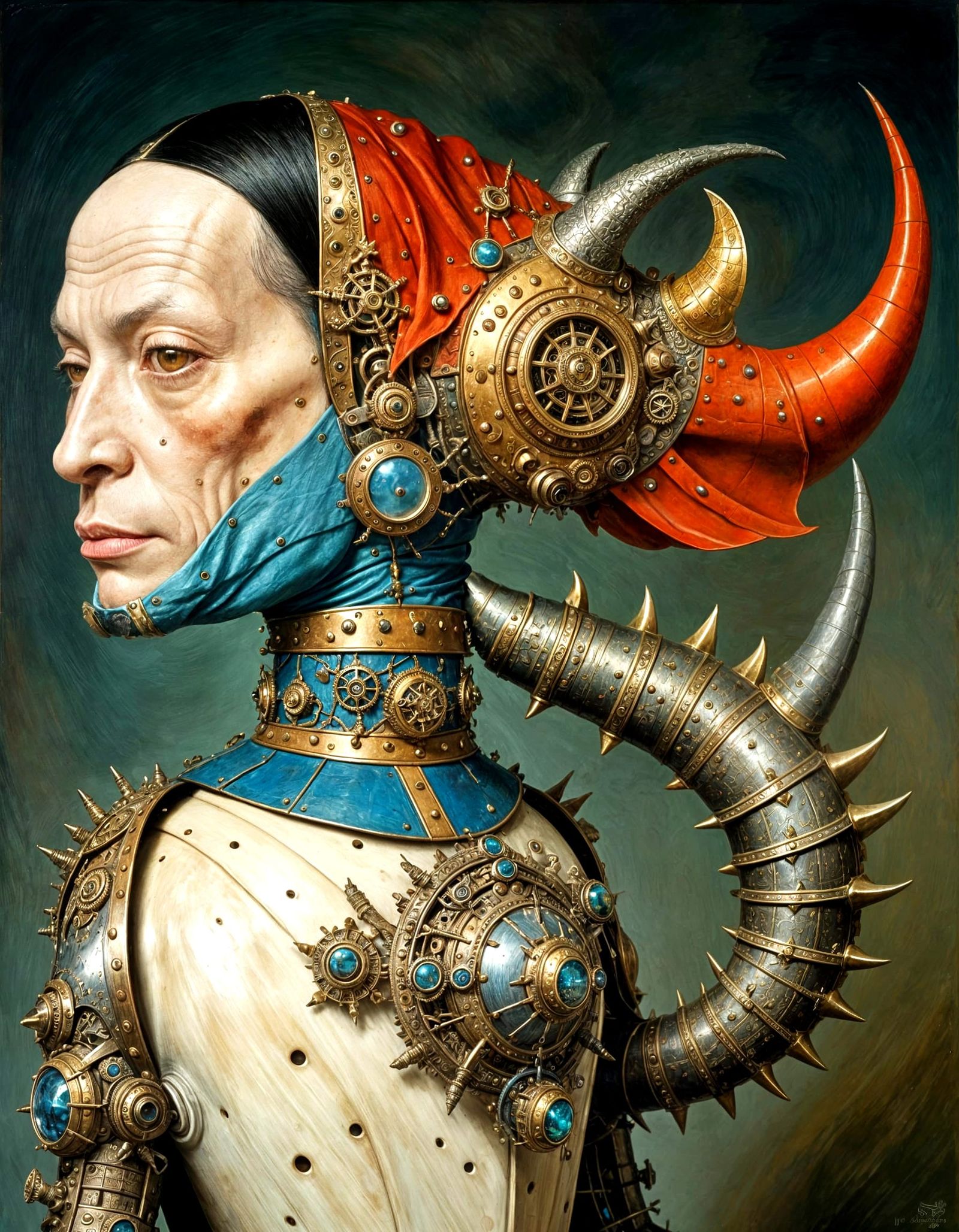 Steampunk Armored Rhinoceros Sculpture in Gothic Style