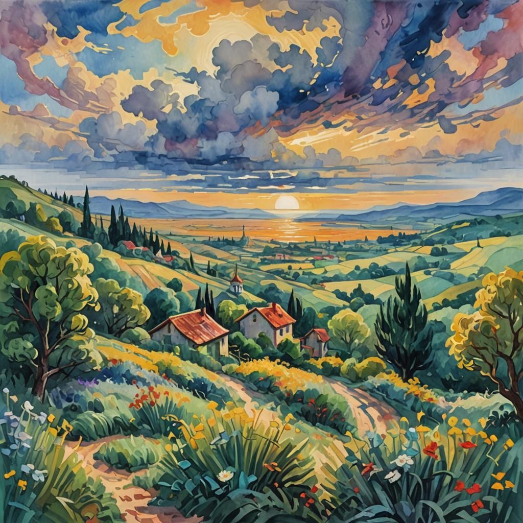 Impressionist Landscape in Gouache and Watercolor