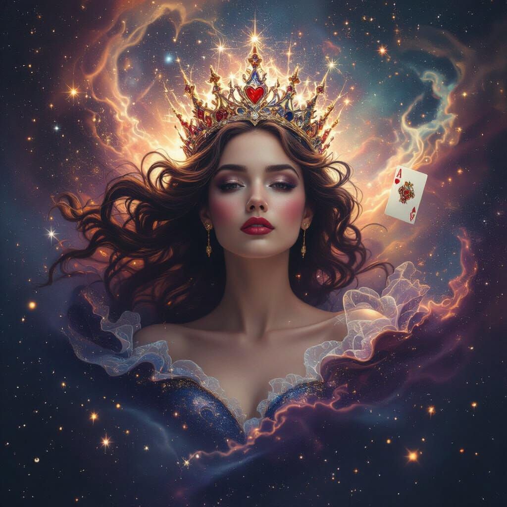 Celestial Queen of Hearts in Cosmic Stardust