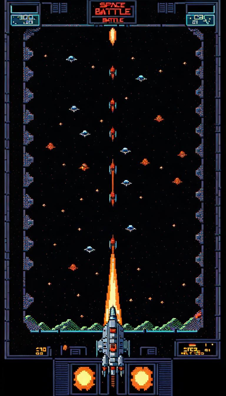 Pixel Art Space Battle in 16-bit VGA Style