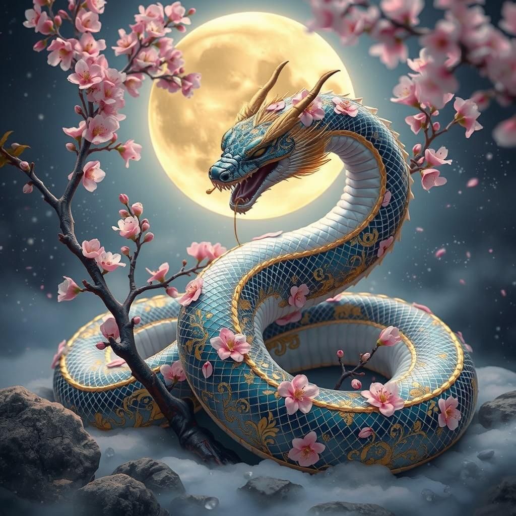 Sakura Serpent in Ukiyo-e Style with Cherry Blossoms