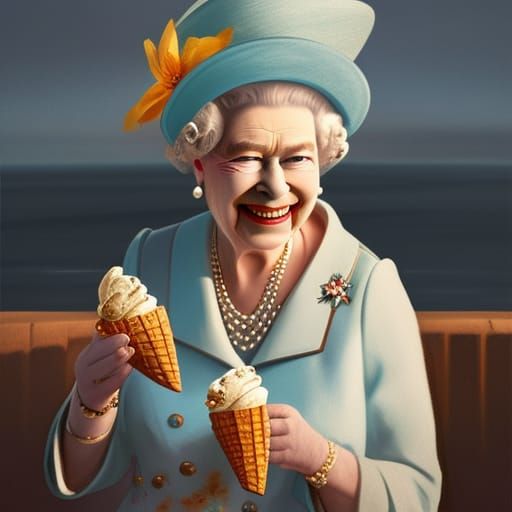 Queen Elizabeth II Eating Ice Cream, Hyperdetailed Art