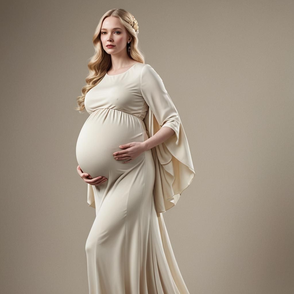 Quadruplet Pregnancy: Pale Woman in Gold Dress