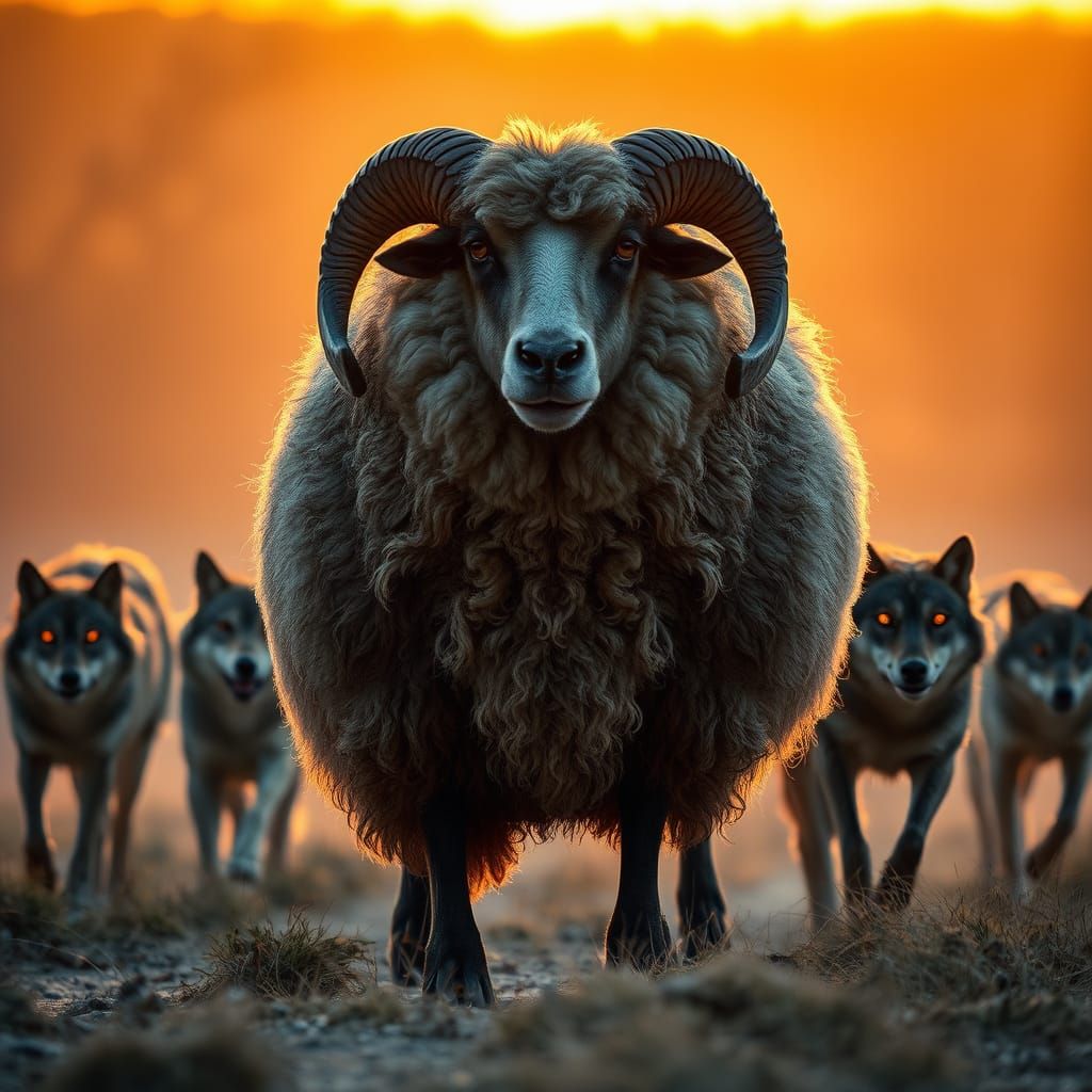 Majestic Sheep Dominates Fierce Wolf Pack in Dramatic Sunset...