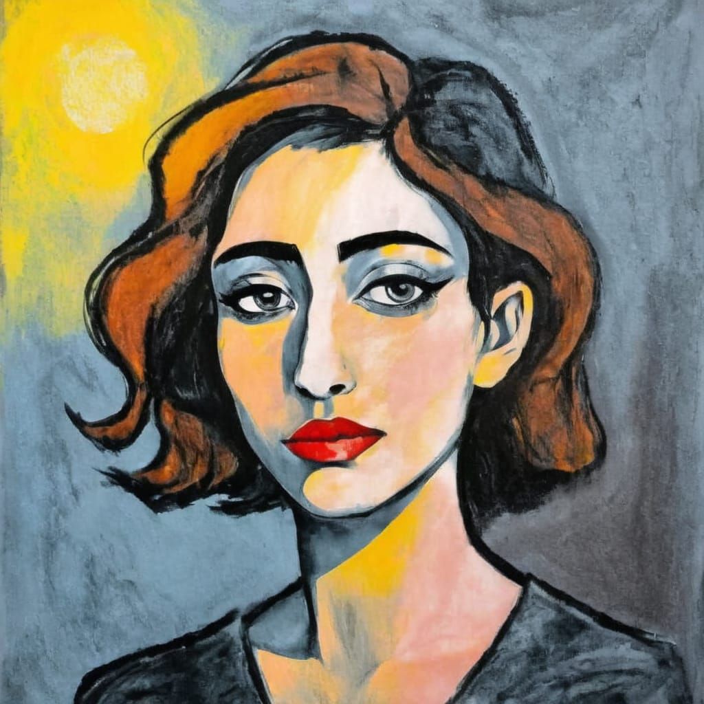 Gothgirl Portrait in Impasto Style with Egon Schiele Influen...
