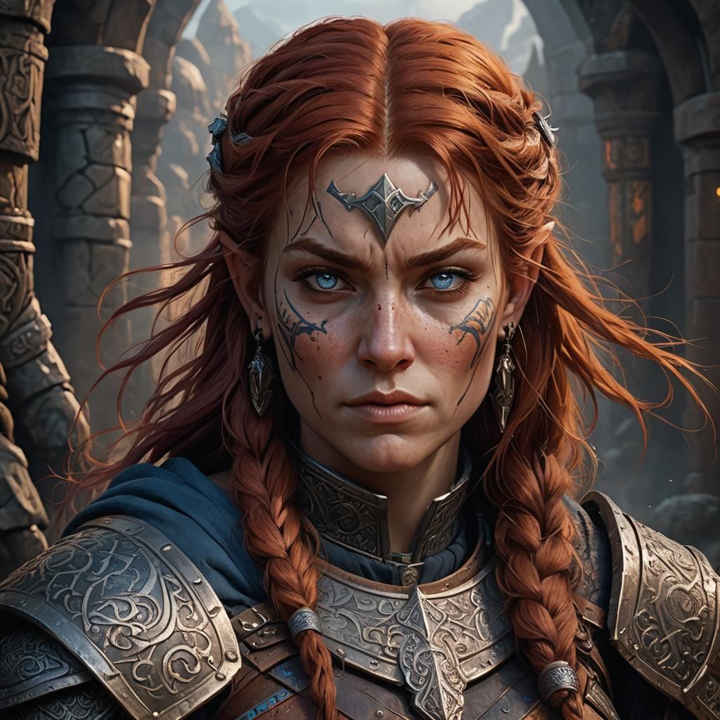 Dwarven Female Warrior with Viking Tattoos
